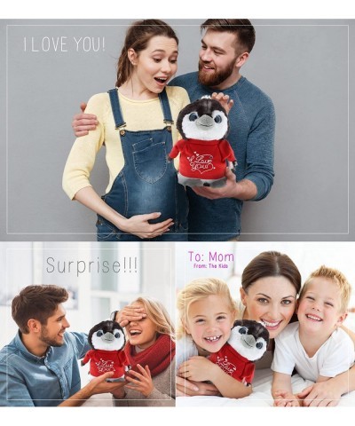 I Love You Sitting Grey Penguin Plush – Cute Stuffed Animal with Red Shirt and Name Personalization for Valentine Anniversary...