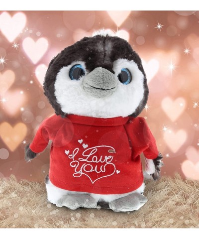 I Love You Sitting Grey Penguin Plush – Cute Stuffed Animal with Red Shirt and Name Personalization for Valentine Anniversary...