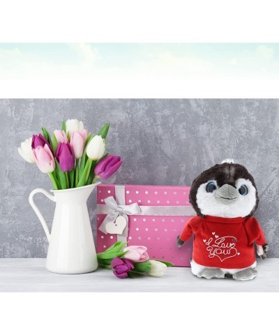 I Love You Sitting Grey Penguin Plush – Cute Stuffed Animal with Red Shirt and Name Personalization for Valentine Anniversary...