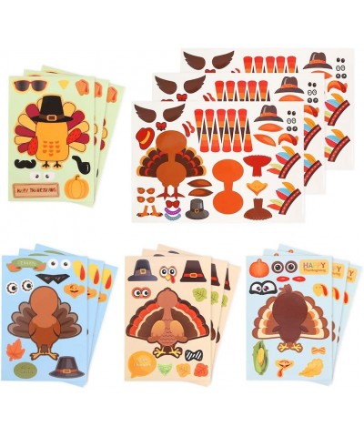 15 PCS Thanksgiving Make-A-Turkey Stickers Fall Window Cling Crafts for Kids Party Favors Game Activities Children Creation H...