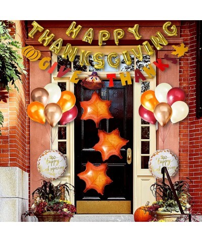 35 Pcs Thanksgiving Party Decoration Set Includes GiveThanks Hanging Banner Happy Thanksgiving Gold Letter Foil Balloon 12 La...