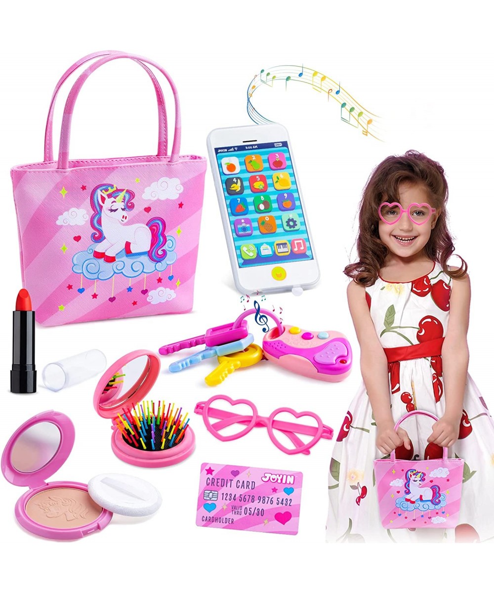 8 Pcs Little Girl Unicorn Purse Pretend Play Purse Including Toy Phone Play Keys Card Real Safe Play Makeup Glasses for Princ...