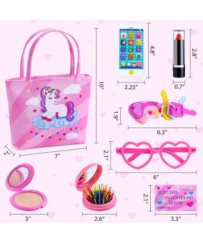 8 Pcs Little Girl Unicorn Purse Pretend Play Purse Including Toy Phone Play Keys Card Real Safe Play Makeup Glasses for Princ...