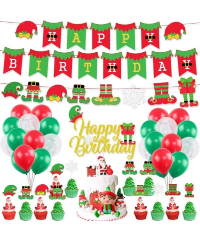 Elf Birthday Party Decorations Happy Birthday Banner Cute Elf&Snowflake Cake Topper Christmas Balloons for Birthday Party Sup...