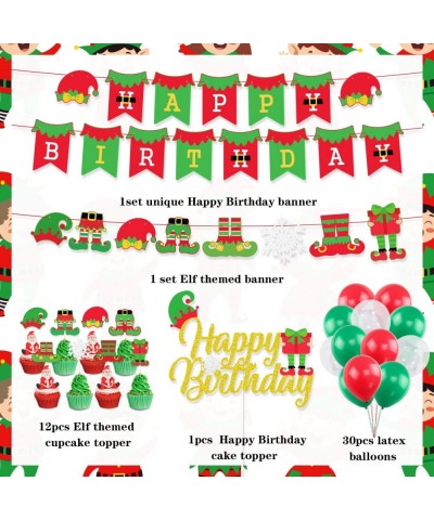 Elf Birthday Party Decorations Happy Birthday Banner Cute Elf&Snowflake Cake Topper Christmas Balloons for Birthday Party Sup...