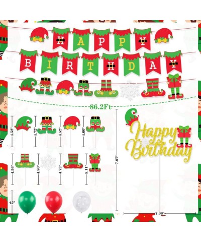 Elf Birthday Party Decorations Happy Birthday Banner Cute Elf&Snowflake Cake Topper Christmas Balloons for Birthday Party Sup...