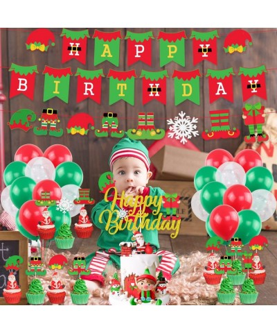 Elf Birthday Party Decorations Happy Birthday Banner Cute Elf&Snowflake Cake Topper Christmas Balloons for Birthday Party Sup...