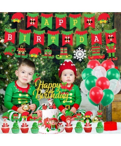 Elf Birthday Party Decorations Happy Birthday Banner Cute Elf&Snowflake Cake Topper Christmas Balloons for Birthday Party Sup...