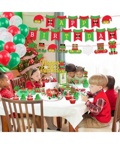 Elf Birthday Party Decorations Happy Birthday Banner Cute Elf&Snowflake Cake Topper Christmas Balloons for Birthday Party Sup...