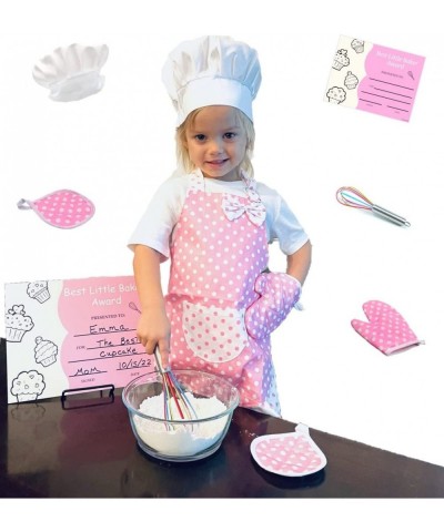 Toddler Chef Set/ Pink Apron/ White Chef Hat/ Pink Polkadot Oven Mitt and Hot Pad / Rainbow Whisk / Best Little Baker Certifi...