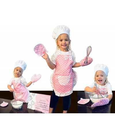 Toddler Chef Set/ Pink Apron/ White Chef Hat/ Pink Polkadot Oven Mitt and Hot Pad / Rainbow Whisk / Best Little Baker Certifi...