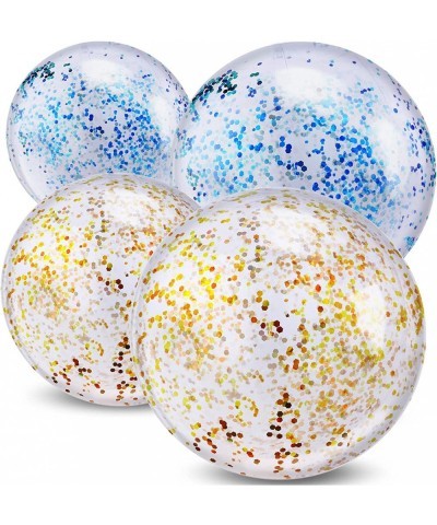 4 Pieces Inflatable Beach Ball Glitter Beach Ball 24 Inch and 16 inch Confetti Swimming Pool Balls Water Beach Toys Summer Po...