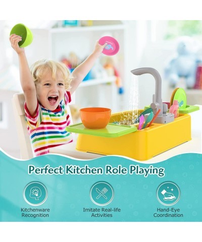 Play Kitchen Sink Toy with Running Water for Kids Toddler Learning Dishwasher Set with Automatic Water Cycle System Pretend R...