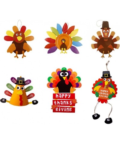 6 Pack Thanksgiving Turkey Craft Kits DIY Thanksgiving Ornaments Thankful Turkey Making Kit DIY Door Hanging Ornament Decorat...