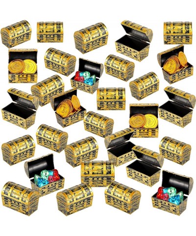 32 Pieces Pirate Treasure Chests 2.3 Inch Plastic Chests with a Gold Finish Vintage Pirate Jewelry Box Games Toy Set Pirate B...