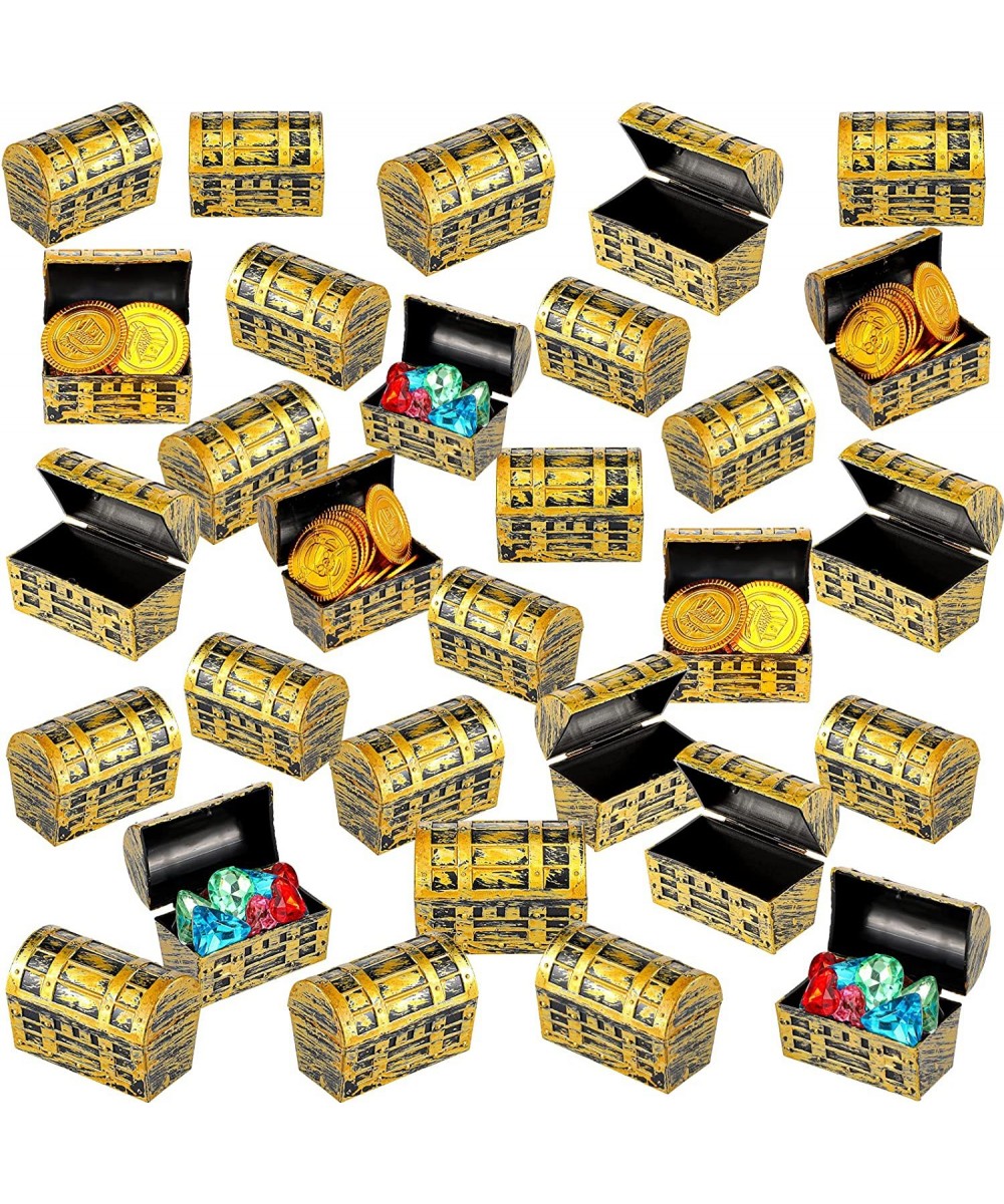 32 Pieces Pirate Treasure Chests 2.3 Inch Plastic Chests with a Gold Finish Vintage Pirate Jewelry Box Games Toy Set Pirate B...