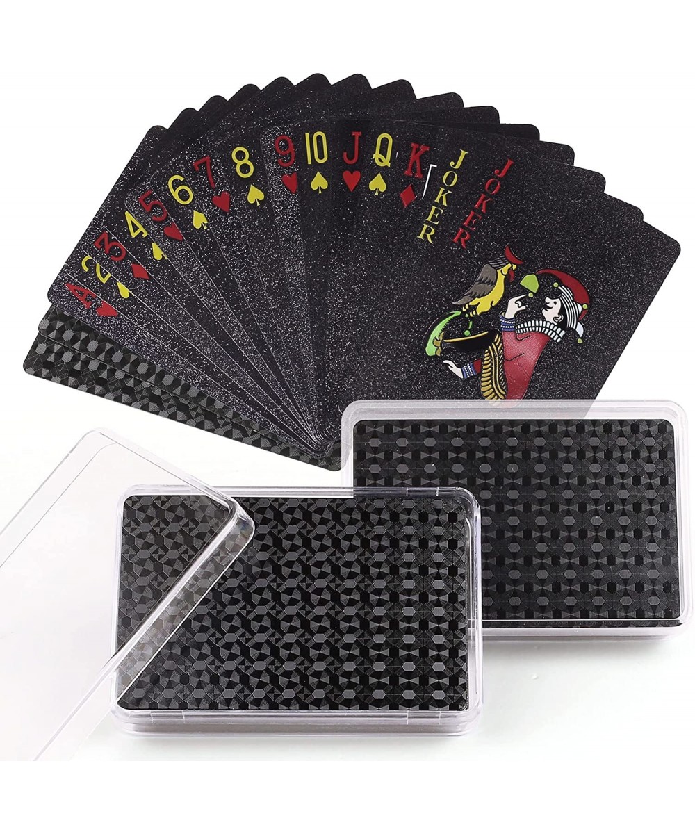 Plastic Playing Cards 2 Decks - Cool Black Poker Cards with Plastic Cases Waterproof Bridge Size Standard Index for Magic Tri...