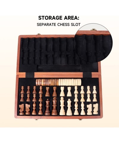 GSE 15" Large Wooden Folding 2-in-1 Chess and Checkers Board Game Combo Set with Chess Storage Slots Drawer (Folding Chess & ...