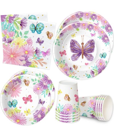 Butterfly Party Decorations Tableware - Butterfly Birthday Party Supplies Include Dinner Plates Dessert Plates Cups Napkins f...