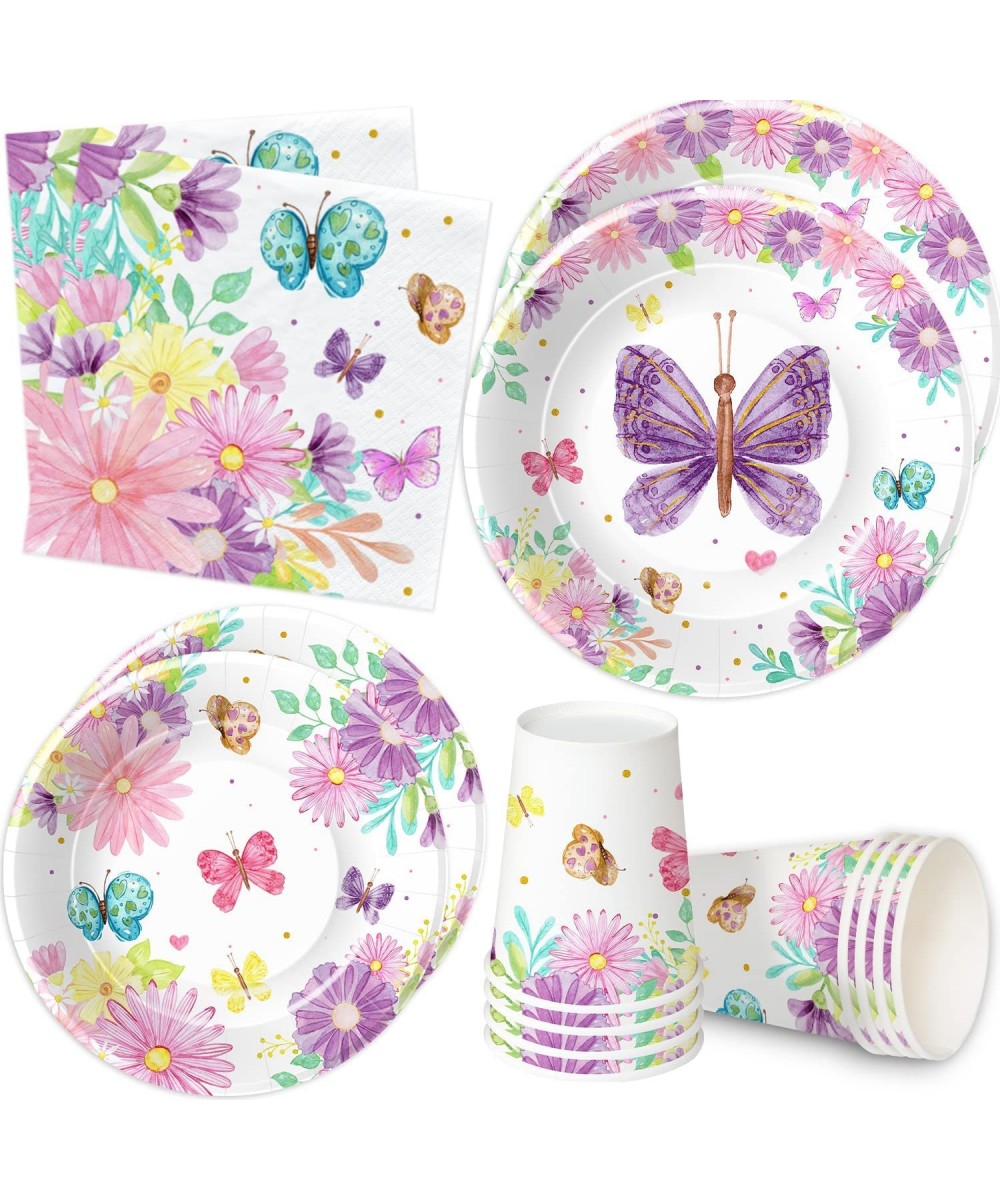 Butterfly Party Decorations Tableware - Butterfly Birthday Party Supplies Include Dinner Plates Dessert Plates Cups Napkins f...