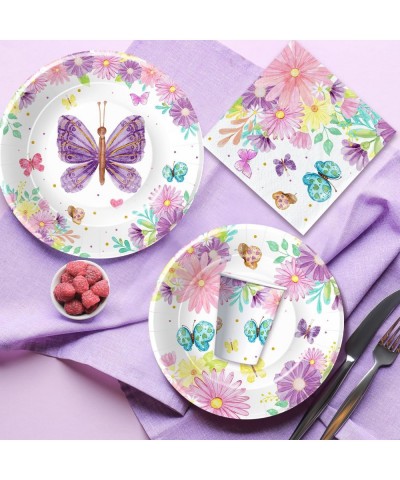 Butterfly Party Decorations Tableware - Butterfly Birthday Party Supplies Include Dinner Plates Dessert Plates Cups Napkins f...