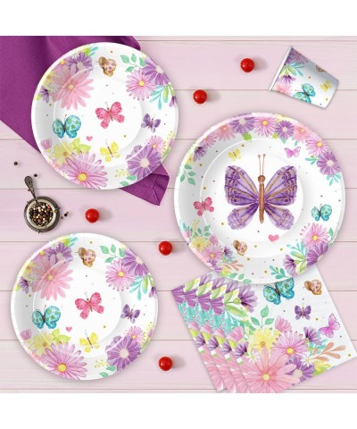 Butterfly Party Decorations Tableware - Butterfly Birthday Party Supplies Include Dinner Plates Dessert Plates Cups Napkins f...