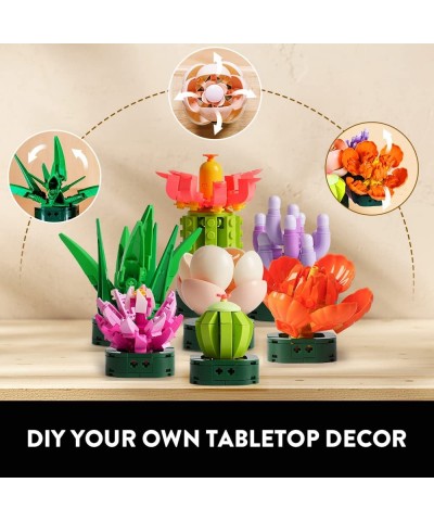 Succulents Plants Building Set - 7 Colorful Succulent Botanical Collection Display Set for Adults | Unique Flower Decor Ideas...