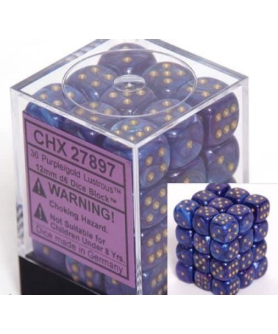 Dice d6 Sets: Lustrous Purple with Gold - 12mm Six Sided Die (36) Block of Dice $27.71 Game Accessories