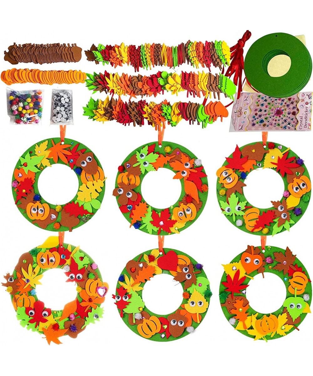 12 Sets Pumpkin Fall Leaf Wreath Craft Kit Thanksgiving DIY Wreath Foam Pumpkin Fall Maple Leaves Wiggle Eyes Stickers Pompom...