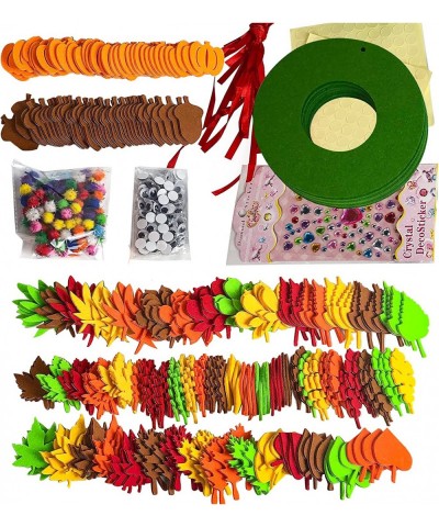 12 Sets Pumpkin Fall Leaf Wreath Craft Kit Thanksgiving DIY Wreath Foam Pumpkin Fall Maple Leaves Wiggle Eyes Stickers Pompom...