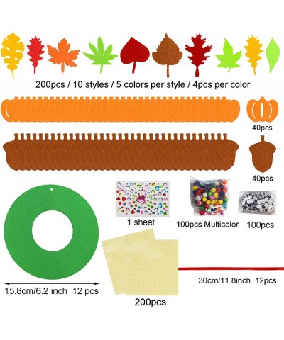 12 Sets Pumpkin Fall Leaf Wreath Craft Kit Thanksgiving DIY Wreath Foam Pumpkin Fall Maple Leaves Wiggle Eyes Stickers Pompom...