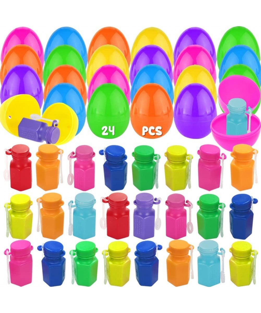 24 PCS Easter Eggs Filled with Bubble Wands Colorful Plastic Easter Eggs Filler with Bubble Bottles for Kids Easter Egg Hunt ...