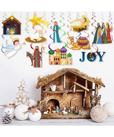 30 Pieces Nativity of Jesus Hanging Foil Swirl Decorations Set Xmas Holiday Nativity Sign Hanging Swirls Ceiling Decorations ...