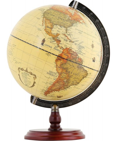 Antique Globe 10" / 25 cm Diameter with A Wood Base Vintage Decorative Political Desktop World - Rotating Full Earth Geograph...