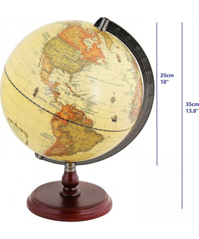 Antique Globe 10" / 25 cm Diameter with A Wood Base Vintage Decorative Political Desktop World - Rotating Full Earth Geograph...