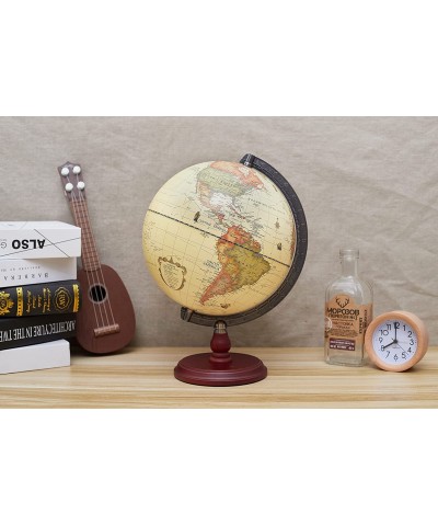 Antique Globe 10" / 25 cm Diameter with A Wood Base Vintage Decorative Political Desktop World - Rotating Full Earth Geograph...