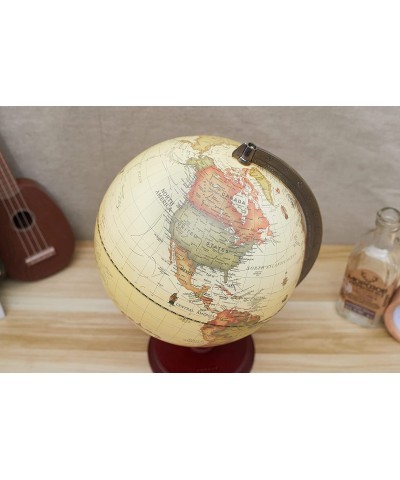 Antique Globe 10" / 25 cm Diameter with A Wood Base Vintage Decorative Political Desktop World - Rotating Full Earth Geograph...