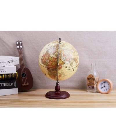 Antique Globe 10" / 25 cm Diameter with A Wood Base Vintage Decorative Political Desktop World - Rotating Full Earth Geograph...