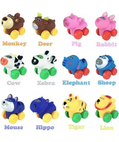 12 Pack Soft Rubber Baby Toy Cars in Bucket - Cartoon Animal Vehicles Push and Go with Wheels for Babies Toddlers and Kids (1...