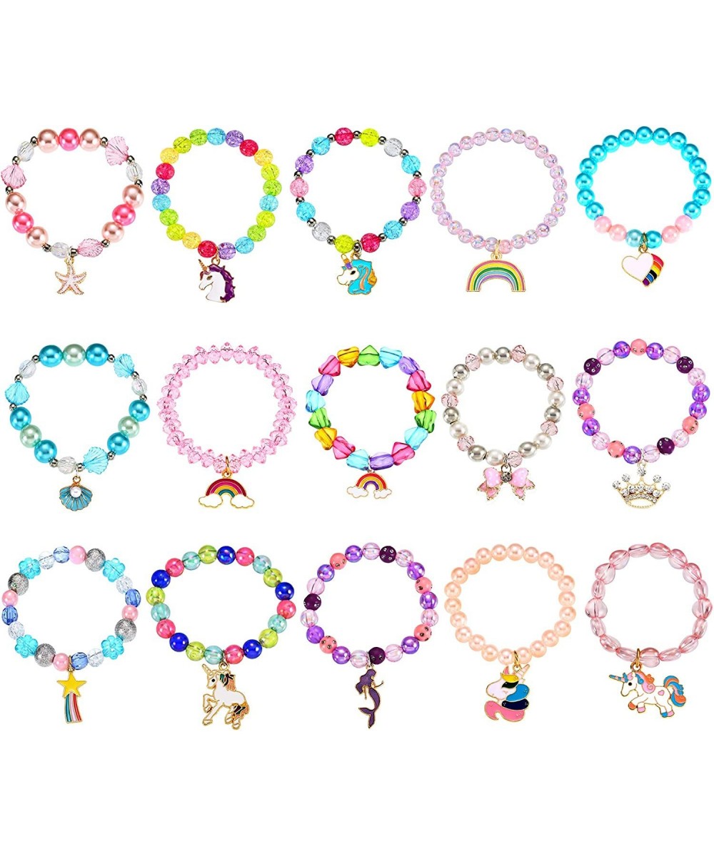 15 Pieces Colorful Unicorn Bracelets Rainbow Beaded Bracelets Heart Bow Beaded Bracelet for Girls Boys Kids Toddler Birthday ...