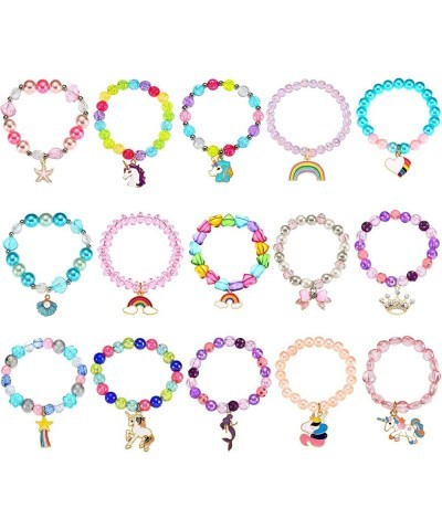 15 Pieces Colorful Unicorn Bracelets Rainbow Beaded Bracelets Heart Bow Beaded Bracelet for Girls Boys Kids Toddler Birthday ...