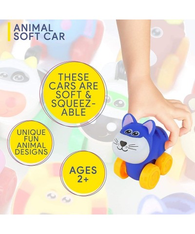 12 Pack Soft Rubber Baby Toy Cars in Bucket - Cartoon Animal Vehicles Push and Go with Wheels for Babies Toddlers and Kids (1...