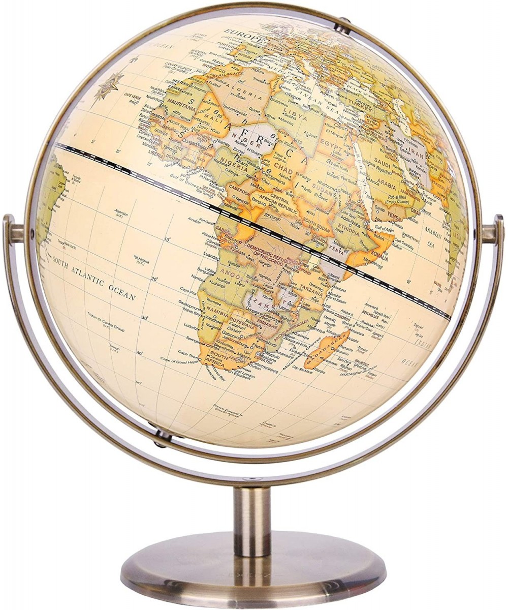 8" / 20cm World Globe Antique Globe Metal Arc and Base Bronzed Color - All Direction 360° Rotating - Educational/Geographic/M...