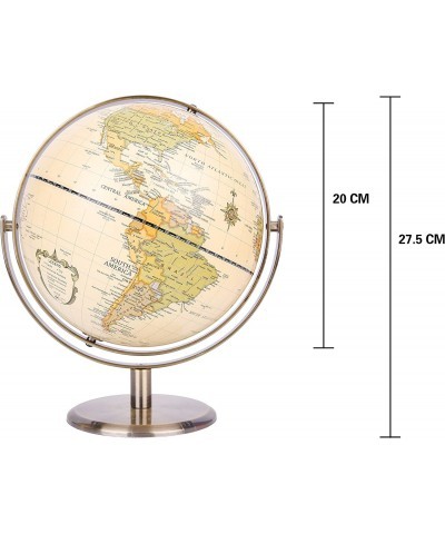 8" / 20cm World Globe Antique Globe Metal Arc and Base Bronzed Color - All Direction 360° Rotating - Educational/Geographic/M...