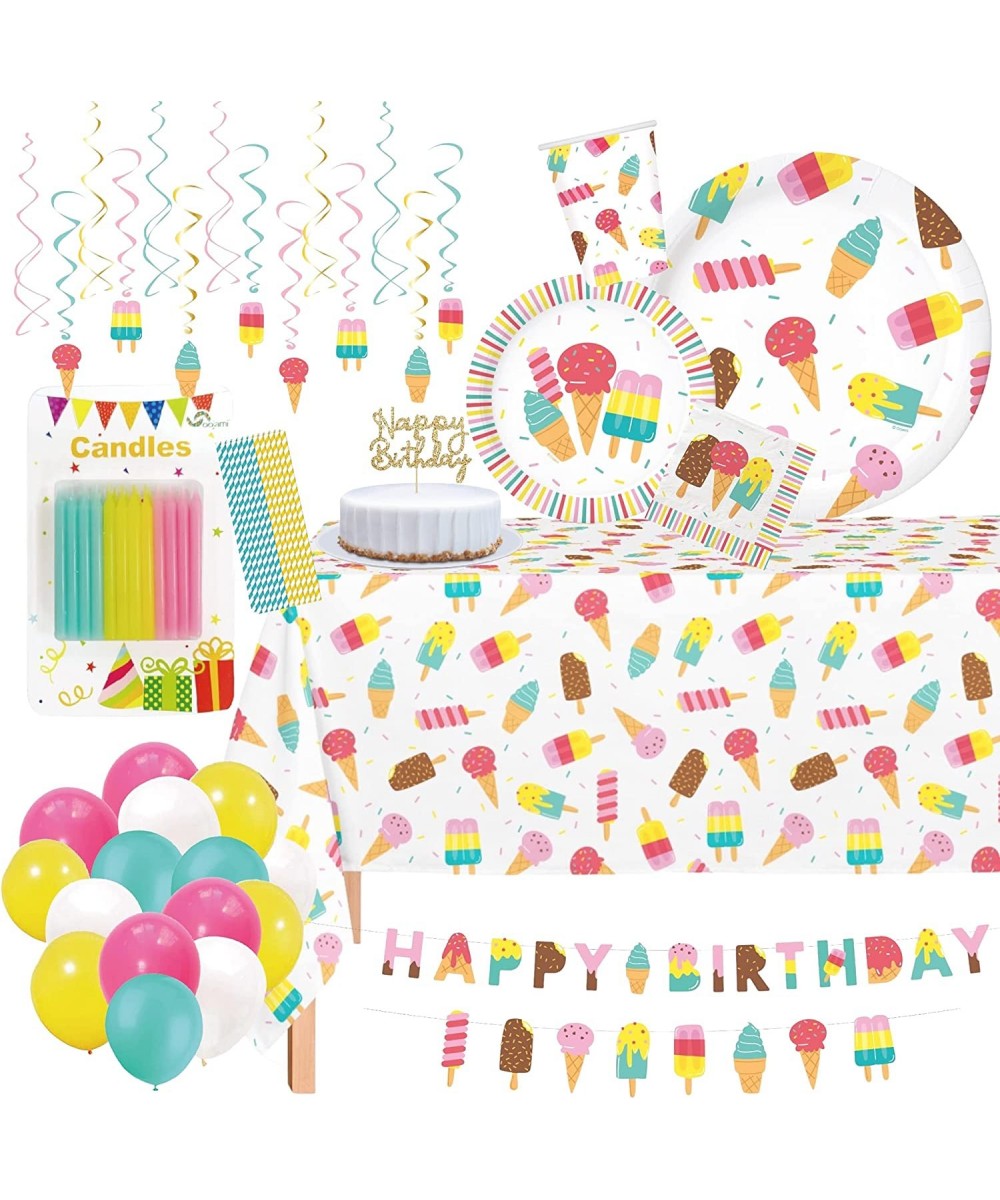 Serves 24 Complete Ice Cream Party Supplies Includes Plates Napkins Table Covers Balloons Swirls Happy Birthday Banner Cake T...