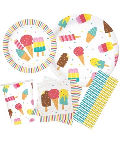 Serves 24 Complete Ice Cream Party Supplies Includes Plates Napkins Table Covers Balloons Swirls Happy Birthday Banner Cake T...