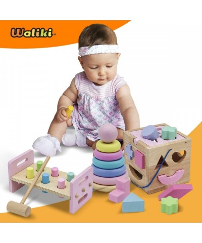 Pounding Bench with Hammer Wood Shape Sorter Box Rainbow Stacker Pastel Colors Complete Set (3 Wooden Toys Bundle) $69.38 Ear...