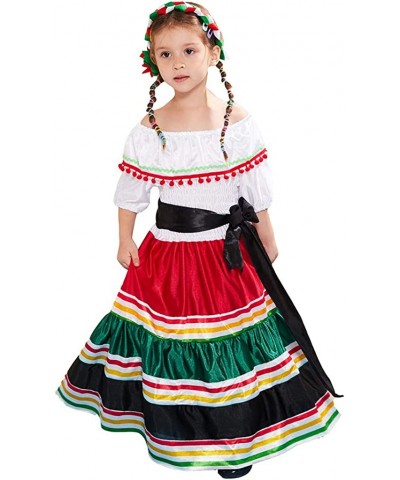 Halloween Mexican Traditional Long Dress for Girls Kids Costume Classic Dance Outfit $52.70 Kids' Costumes