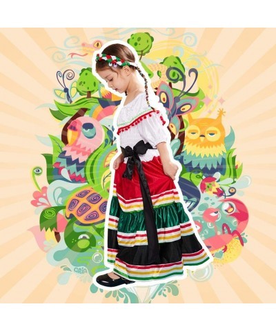 Halloween Mexican Traditional Long Dress for Girls Kids Costume Classic Dance Outfit $52.70 Kids' Costumes