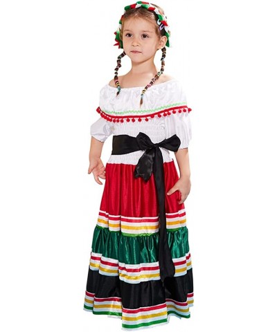 Halloween Mexican Traditional Long Dress for Girls Kids Costume Classic Dance Outfit $52.70 Kids' Costumes